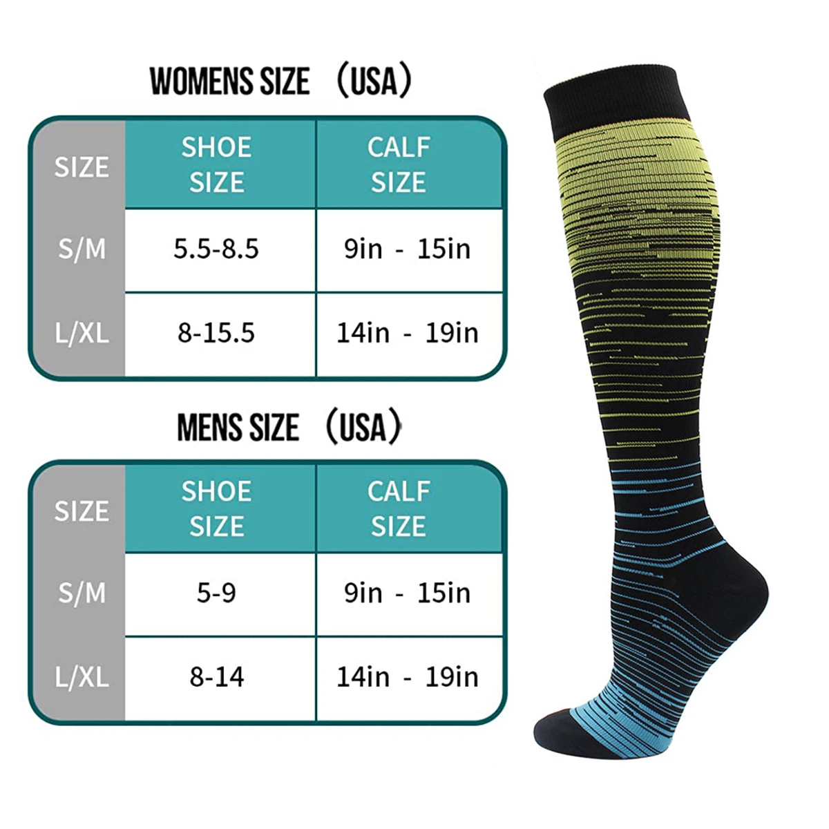 Graduated Medical Compression Socks for Women Men Circulation 15-20mmhg-Best Support for Running Nursing Hiking Long Tube Socks