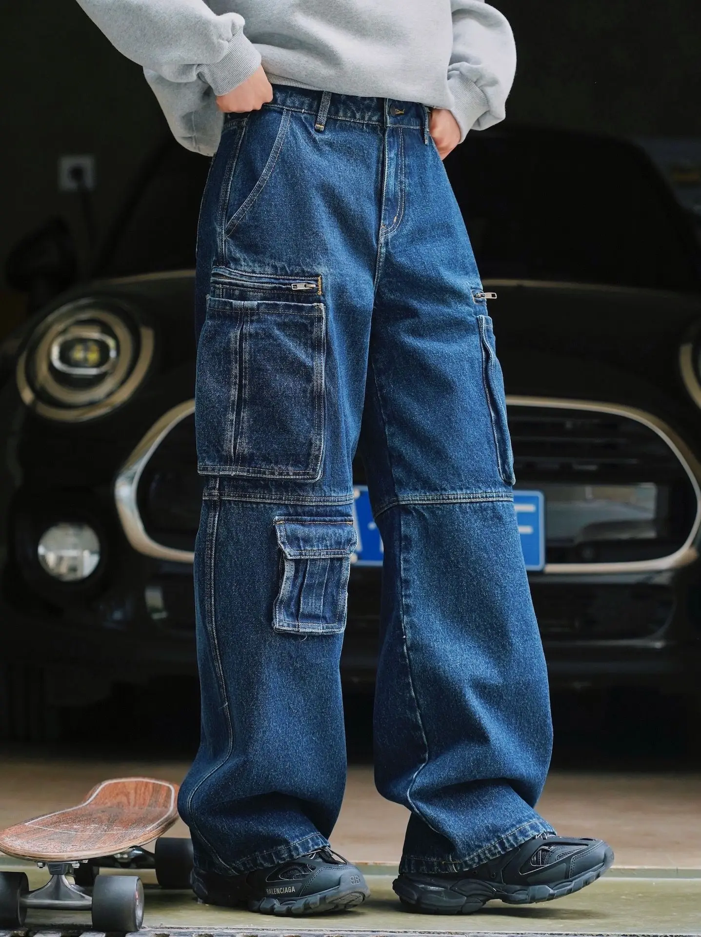 

Workwear Low Waist Jeans Wide Leg Loose Fashion Pocket Pants Trousers For Women