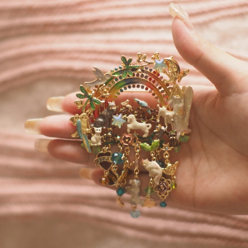 Брошь ручной работы в форме радуги животного эмалированная брошь ангела птицы