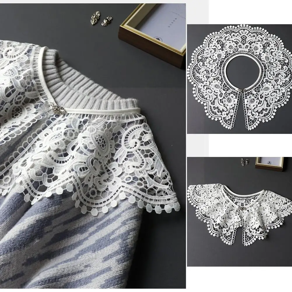 

Retro Detachable Fake Collar Lace Shawl Embroidery Shoulder Lace Collar Trim Shirt Ruffles Lapel False Wrap Floral Top Blou T9f8