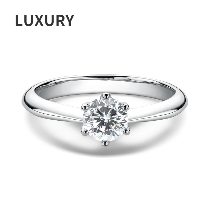

LuxuryS925 Sterling Silver Sparkling 18K White Gold 1 Carat Real Moissanite Wedding Rings For Women Fine Jewelry Gift Wholesale