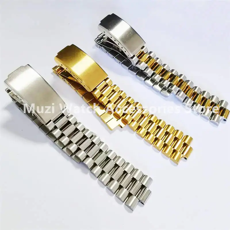 19mm 20mm 21mm Stainless Steel Universal Silver Gold President Curved End Watch Strap Band Bracelet Fit For ROX SKX Watch