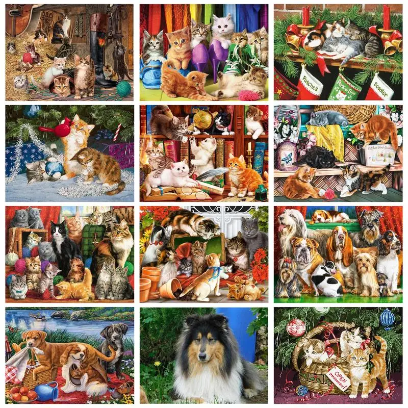 

RUOPOTY Modern Painting By Numbers Kill Time Cats Dogs Acrylic Paint By Numbers Handpainted For Home Decors Diy Gift Artwork