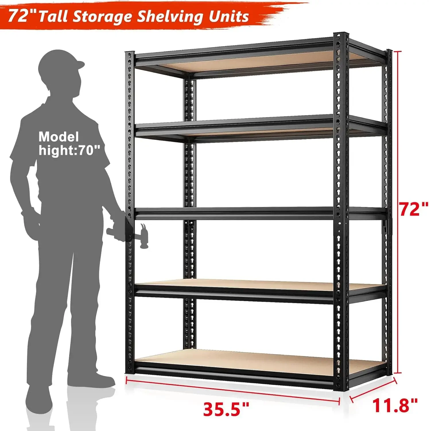 Гаражные полки 72 дюйма сверхмощные для хранения гаражные 2000 фунтов 5-уровневый