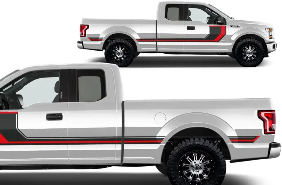 

Factory Crafts Rally Stripe 2 Side Graphics Kit Vinyl Decal Wrap Compatible with Ford F-150 SuperCab 6.5 Bed 2015-2017 - Gloss B