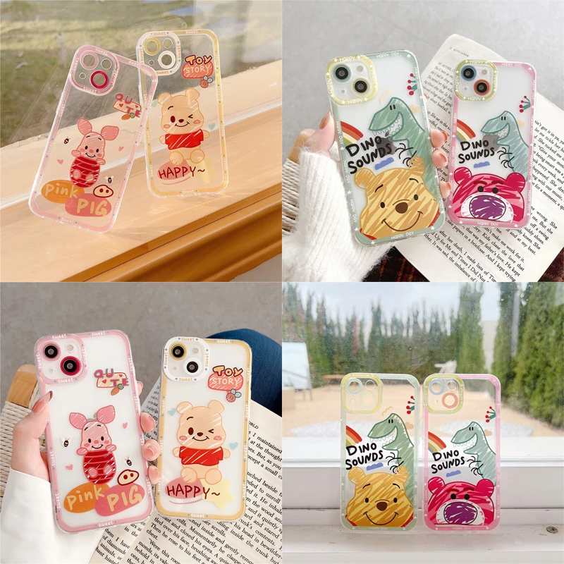 

Disney Winnie the Pooh Dinosaur Phone Case For Iphone 11 12 13 14 Pro Max X Xs Xr 7 8 Plus Angel Transparent Protector Cover