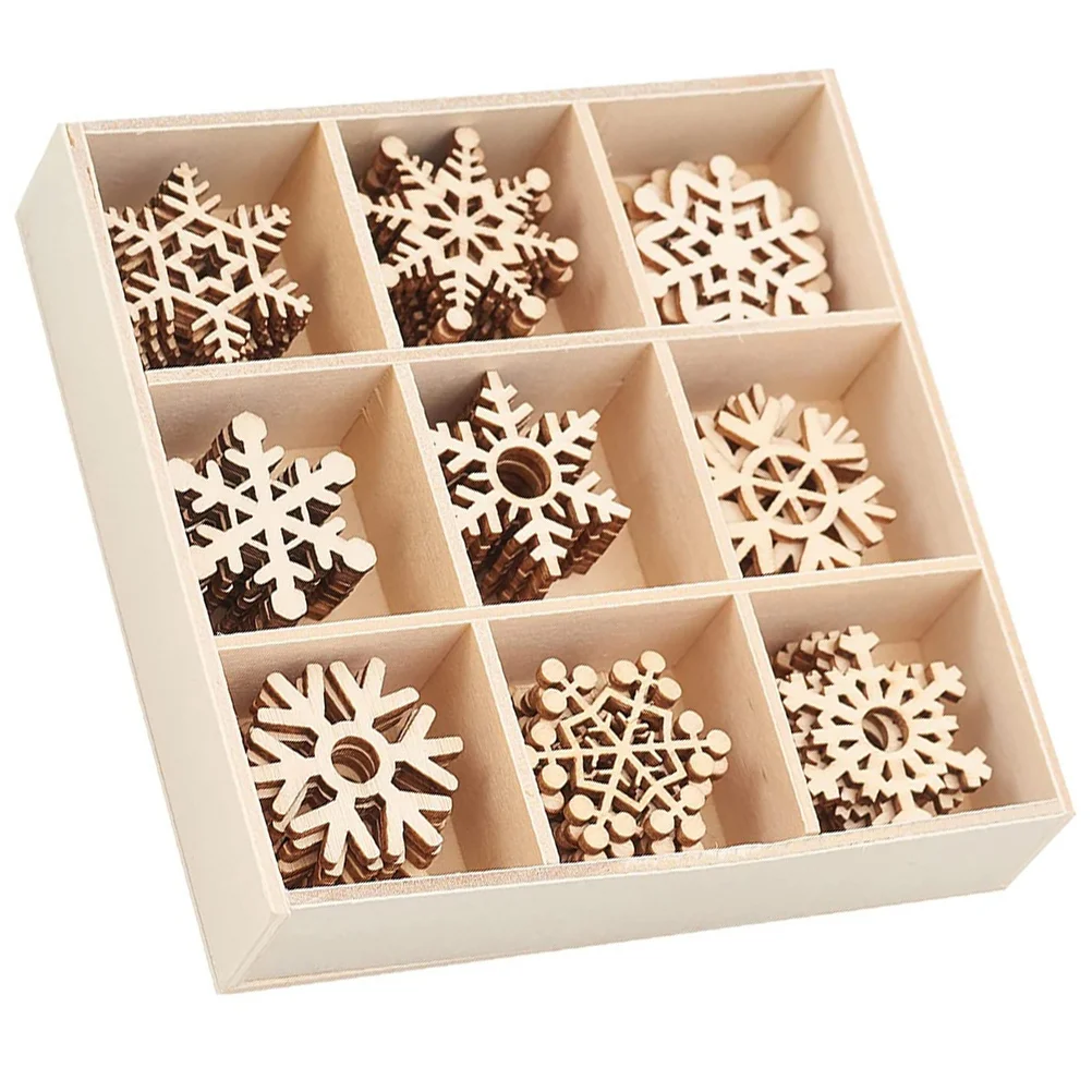 

45pcs Christmas Snowflake Hanging Decorations Wooden Mini Snowflakes Ornaments for Christmas Tree