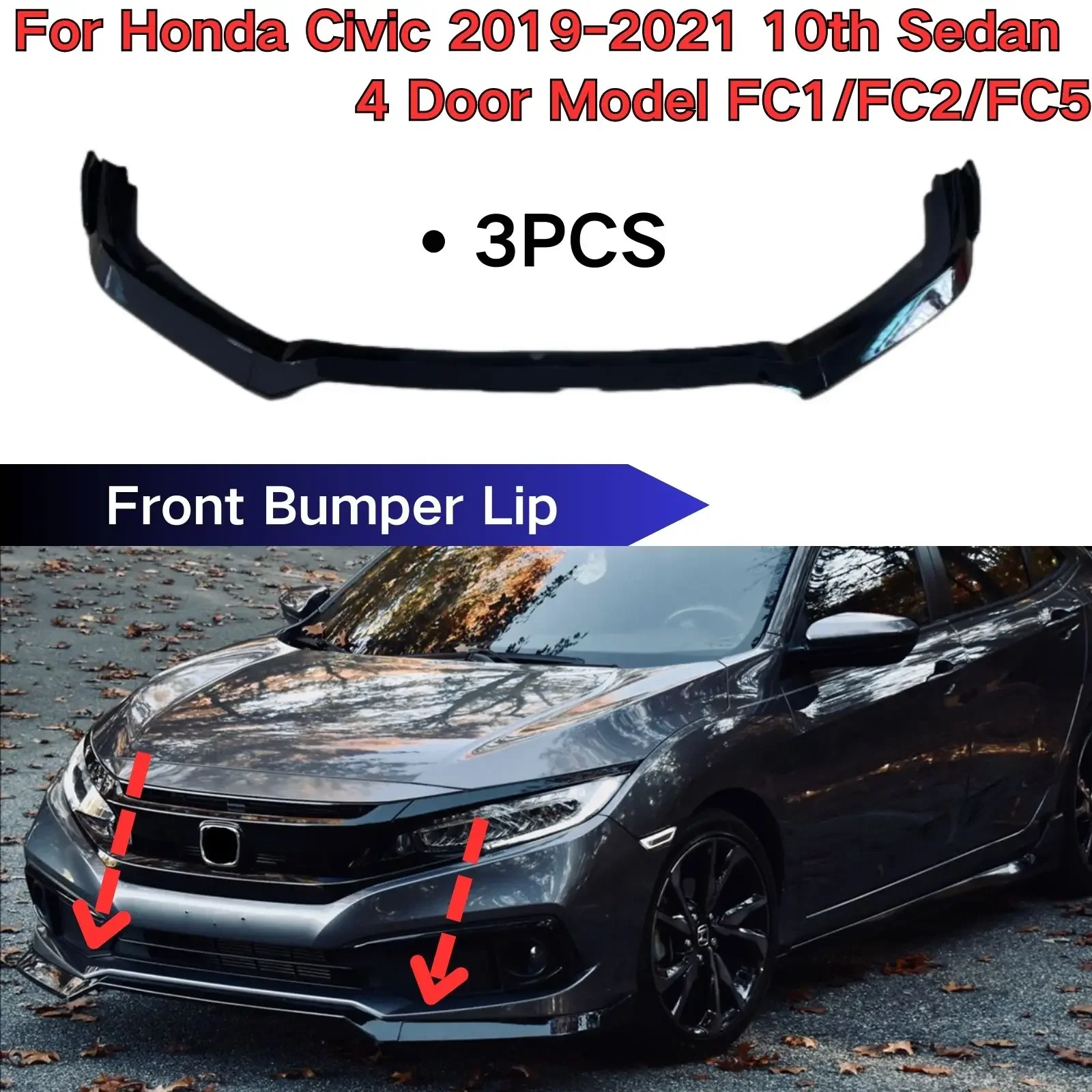 Для Honda Civic 2019-2021 10-й седан 4-дверная модель FC1/FC2/FC5 передний бампер спойлер сплиттер