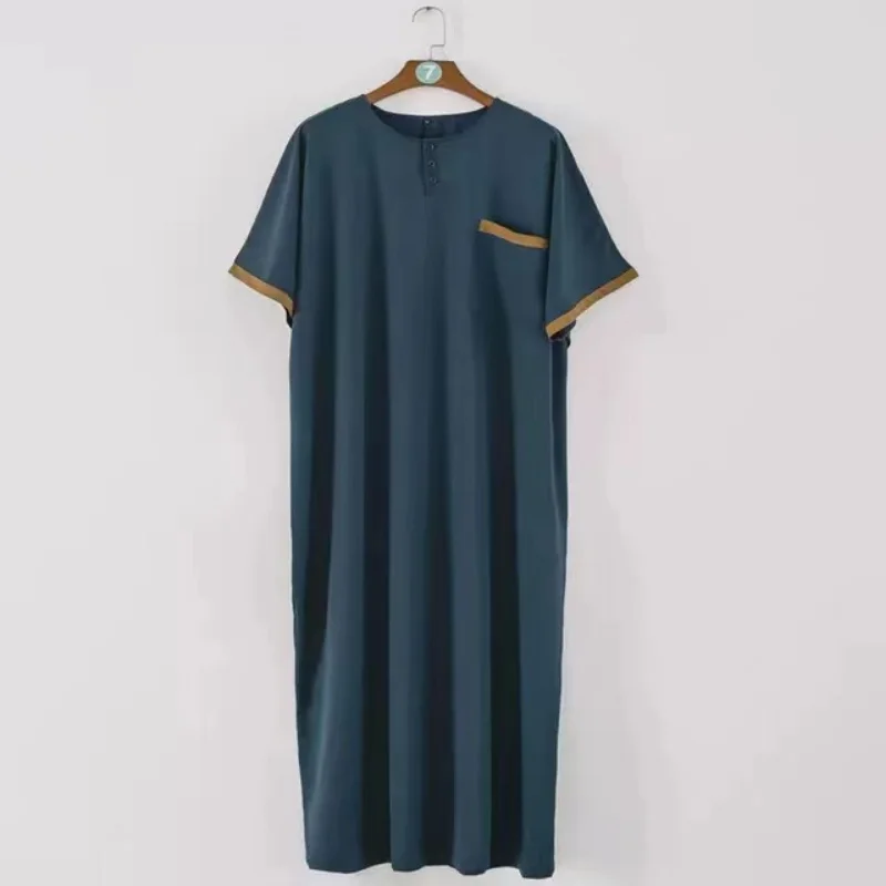 Muslim Fashion New Men's Short Sleeve Loose Robe Arab Men's Solid Color Robe Kurta Abayat  Islamic Clothing Jubba Thobes Arabic