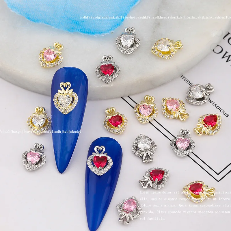 

5pcs Nail Art Jewelry Charm Valentine's Day Zircon Alloy Diamond Heart Magic Wand Manicure Decor Pendant Luxury Nail Accessories