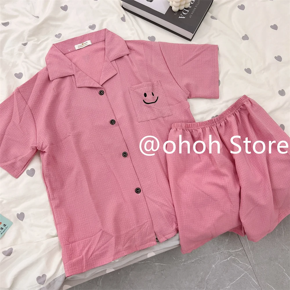 

Пижамный комплект с вышивкой Smiley, женские свободные пижамные костюмы, домашняя одежда, хлопковый модный костюм с длинным рукавом, женский