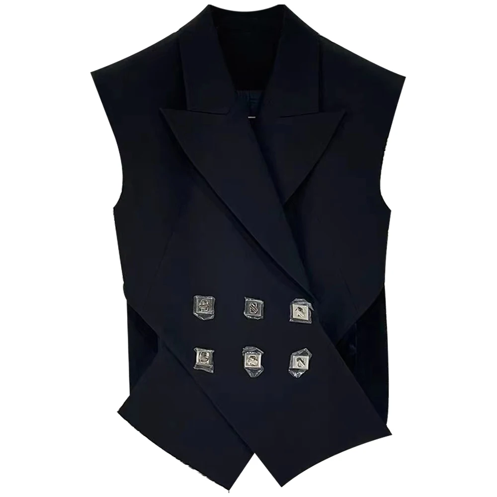 

SuperAen Korean New Design Sleeveless Cropped Blazer Top Women's Autumn Black Vest Jacket