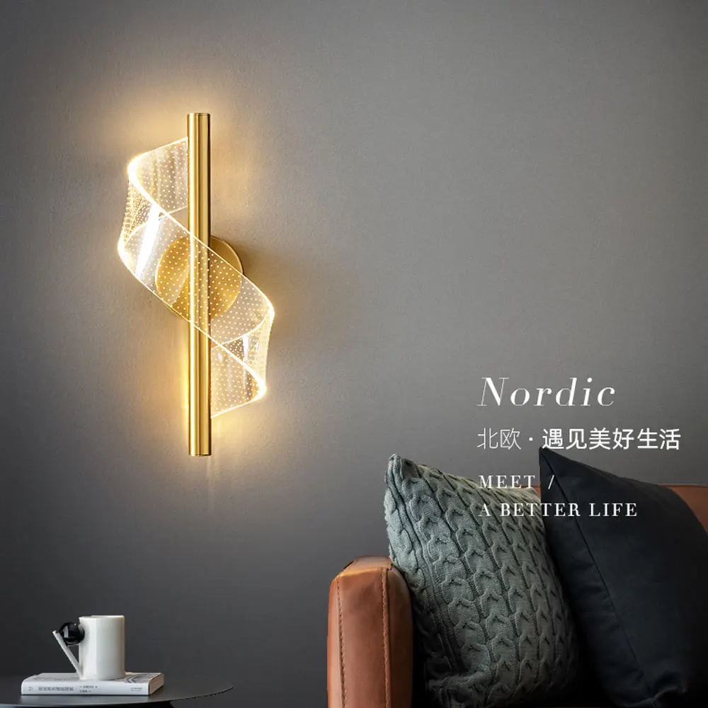 

Nordic Spiral Acrylic LED Wall lamp Gold Black Simple AC110V-260V Corridor Balcony Creative Staircase Bedroom Bedside Wall Light