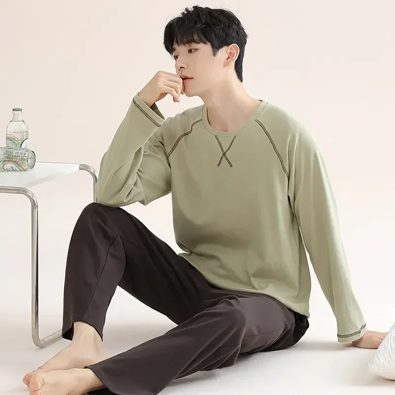 

Пижамные штаны, модная длинная домашняя повседневная одежда для сна с воротником, мужской удобный пижамный комплект, большие комплекты, осенняя повседневная одежда, топ, зима