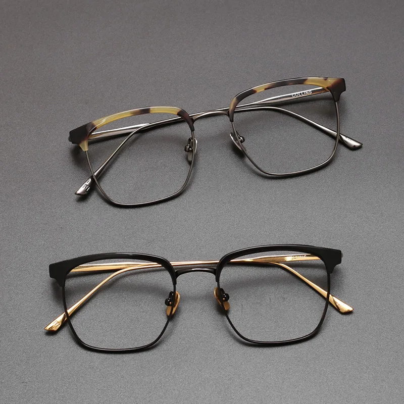 

2022 японская Ретро Чистая титановая ацетатная квадратная оправа для очков Мужская трендовая полная оправа с градусным обесцвечиванием очки...