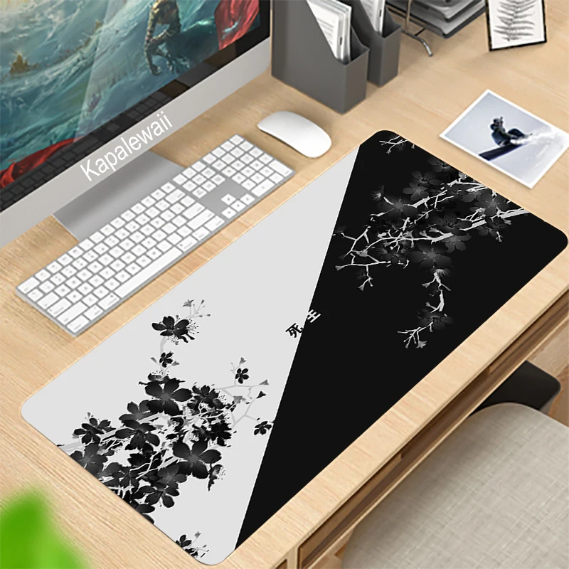 

Gaming Mouse Pad 90x40 Black And White With Cats Xxl Desk Mat Locking Edge Mousepad Large Computer Slipmat Anime Accessories