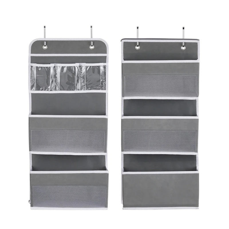 

2Pcs Over Door Hanging Storage Bags Non-Woven Fabric Storage Bags 5 Big Pockets Linen Cotton Fabric Multi Functional