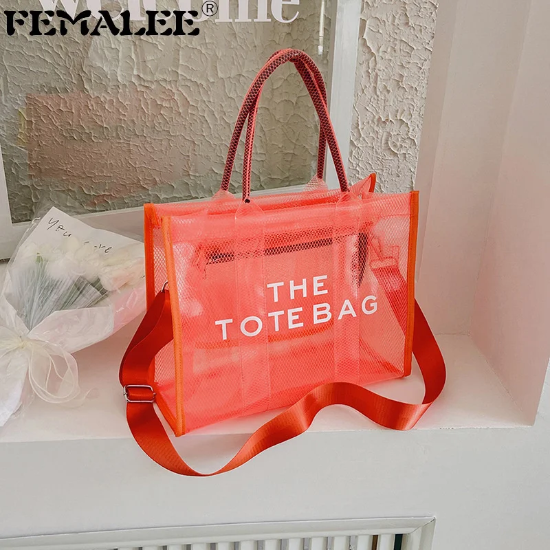 

PVC Clear Large Branded The Tote Bag Designer Casual Tote Mesh Shoulder Purses Jelly Transparent Women Hand Bag Clutch Women Bag