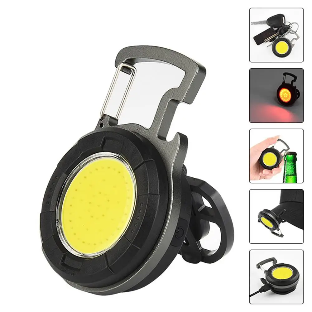 

Round Keychain Light 500 Lumens High Brightness Portable Multi-function Outdoor Cob Emergency Light Flashlight Type-C Charge