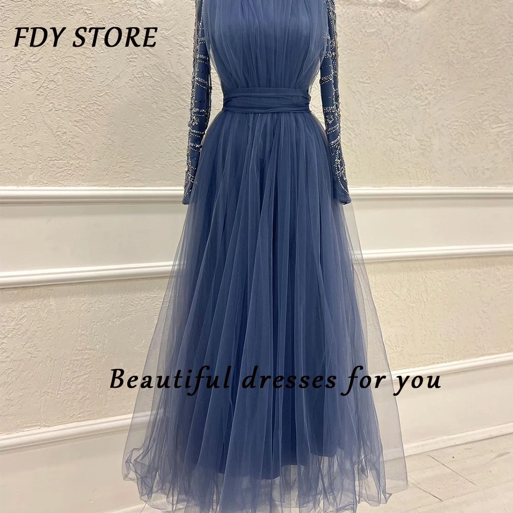 

FDY Store Prom High Beaded A-line Sash Zipper Up Floor-Length Organza Evenning Ball-gown Dress Formal Occasion Party for Women