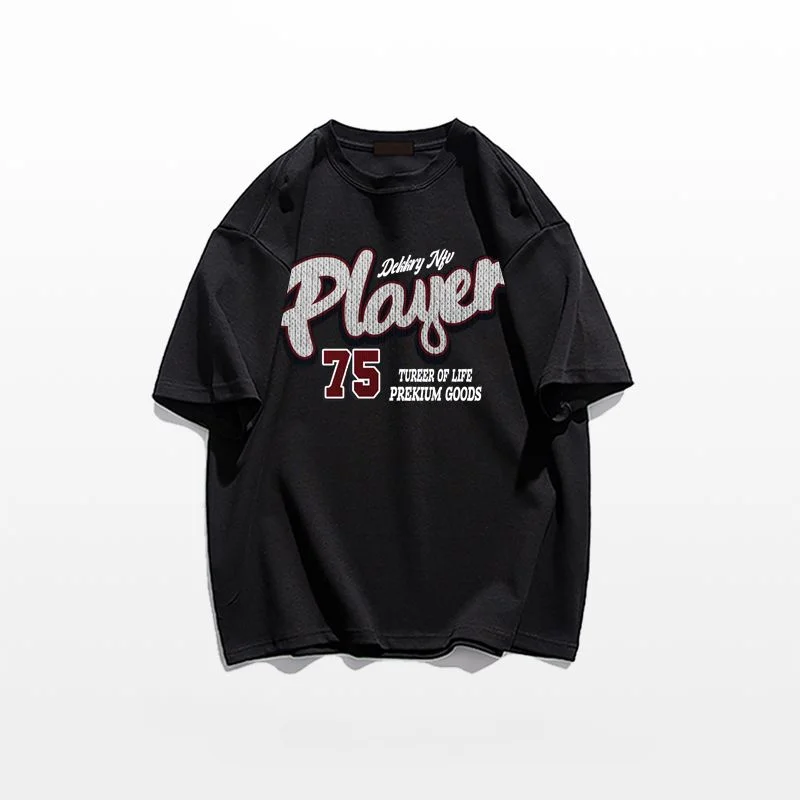 

American Printed Number Letter High Street T-shirt for Men and Women's Couples Wide Matsuhara Sugami Design Feeling Half Sleeves