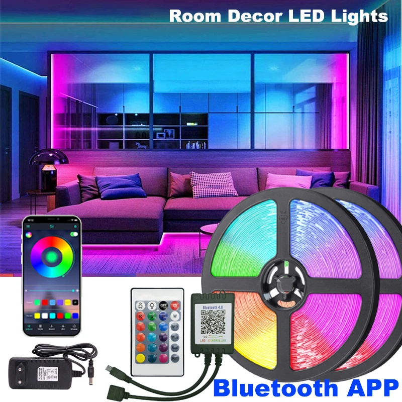 LED Strip Light 5050 RGB Luces LED 30m for Room Decor 24keys Bluetooth Control RGB PC Music TV Lights Garland Tape Ambient Light