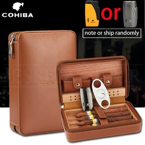 COHIBA хьюмидор для сигар, Дорожный Чехол для сигар, кожаный кедровый хьюмидор с увлажнителем, набор аксессуаров