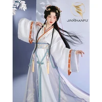 original design hanfu women girl elegant neck wide sleeve embroidered waist length skirt super fairy long dress 4 pieces per set