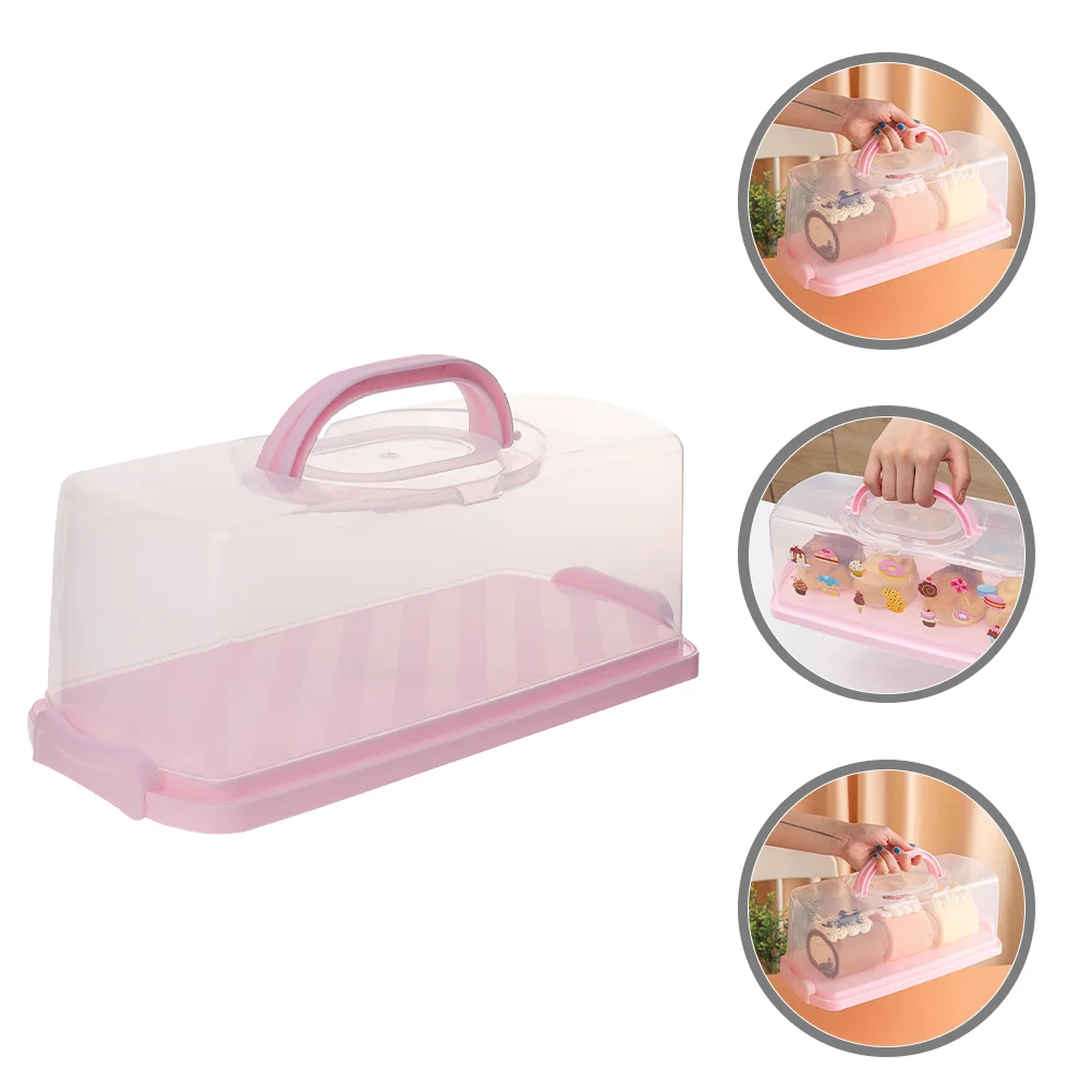 

Cake Stand Lid Plastic Bread Container Loaf Storage Carrier Handle Rack Portable Rectangular Keeper