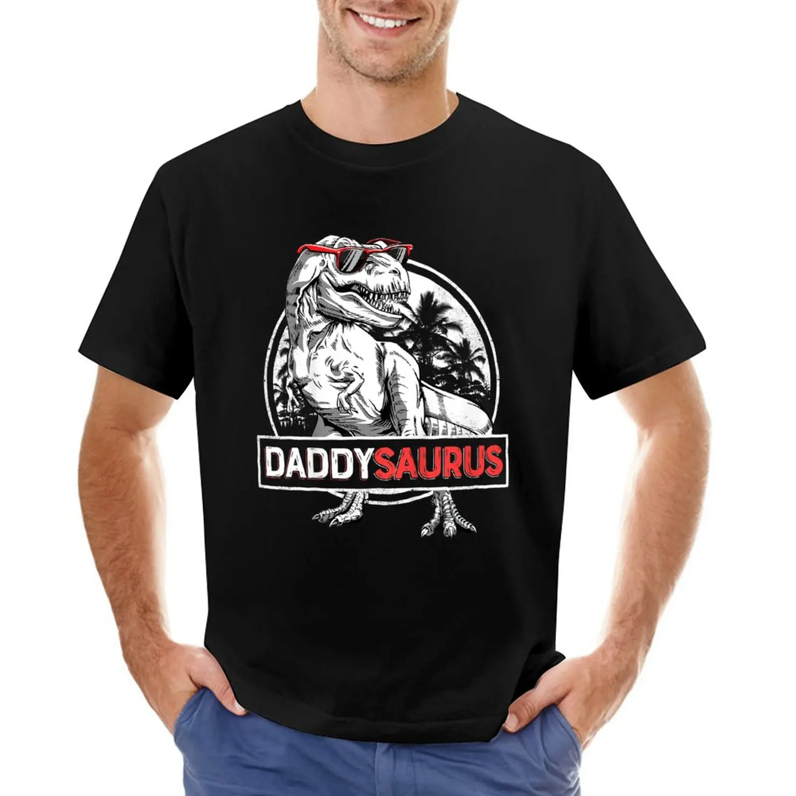 

100% Cotton Daddy Saurus T rex Dinosaur Gift Father's Day Family Matching Men's Novelty T-Shirt Streetwear Casual Harajuku Tee