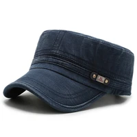 new mens denim flat hat middle aged and elderly pure cotton comfortable and breathable outdoor hiking sunscreen military hat
