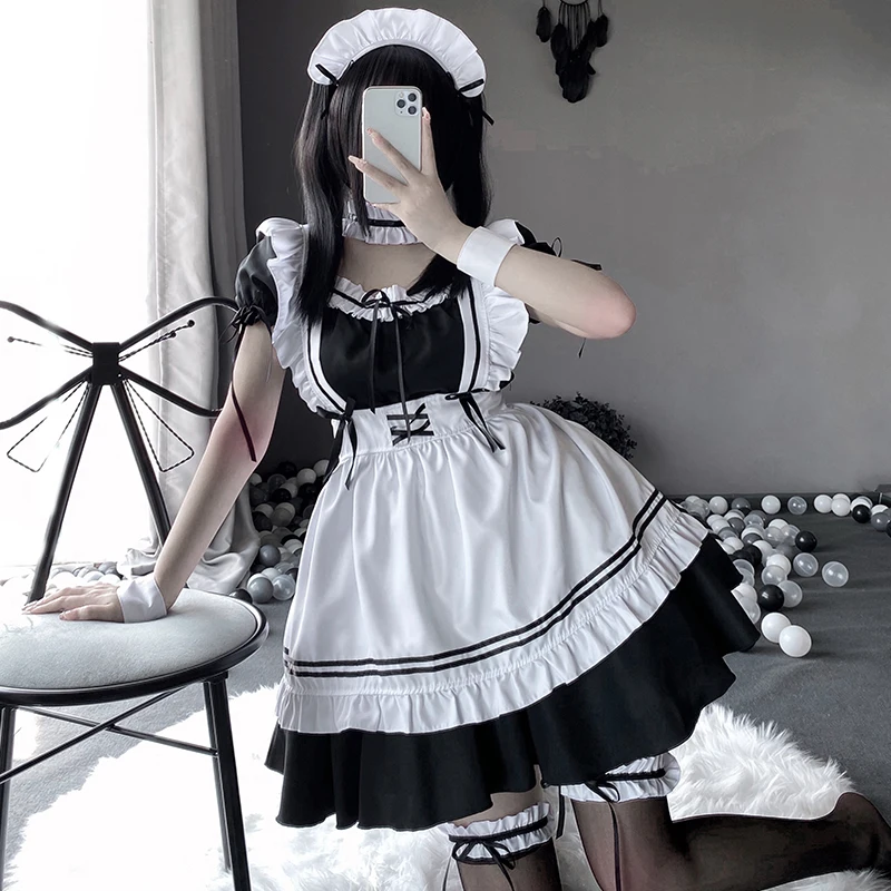 

Japanese Anime Maid Outfit Cosplay Women Sexy Lingerie Costume High Quality Black White Apron Dress Plus Size Stage Uniform