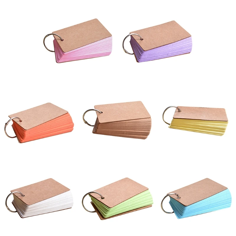 

50 Sheets Pocket Note Memo Paper Pad Assorted Colors Small Blank Index Cards DIY Bookmarks with Clip Cloure Iron Ring