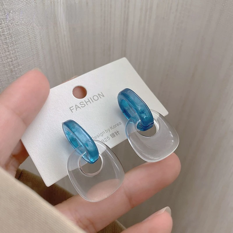 

2022 Colorful Clear Resin Acrylic Drop Earrings For Women Geometric Hollow Statement Drop Earrings Girls Fashion Jewelry Gift