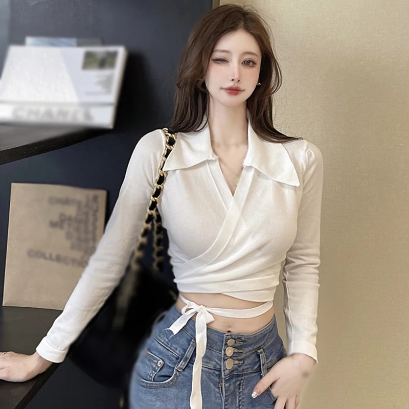 

Женский пуловер, свитер, весенние удобные ребристые трикотажные топы с длинным рукавом и V-образным вырезом, Женские однотонные Сексуальные...