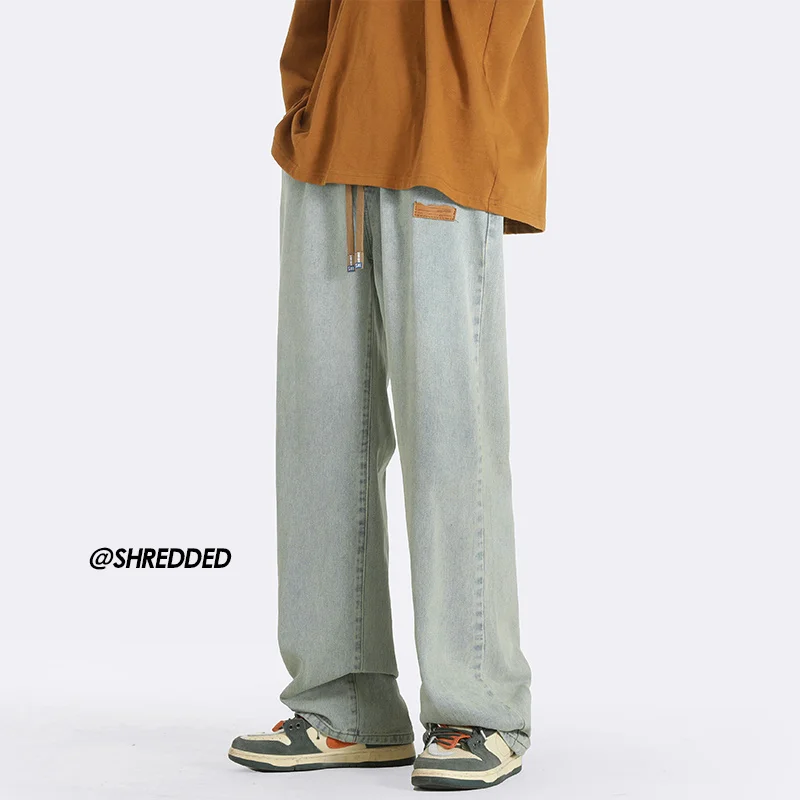 3-color Baggy Jeans Men Fashion Drawstring Casual Straight Jeans Men Japanese Streetwear Hip-hop Loose Denim Pants Mens Trousers