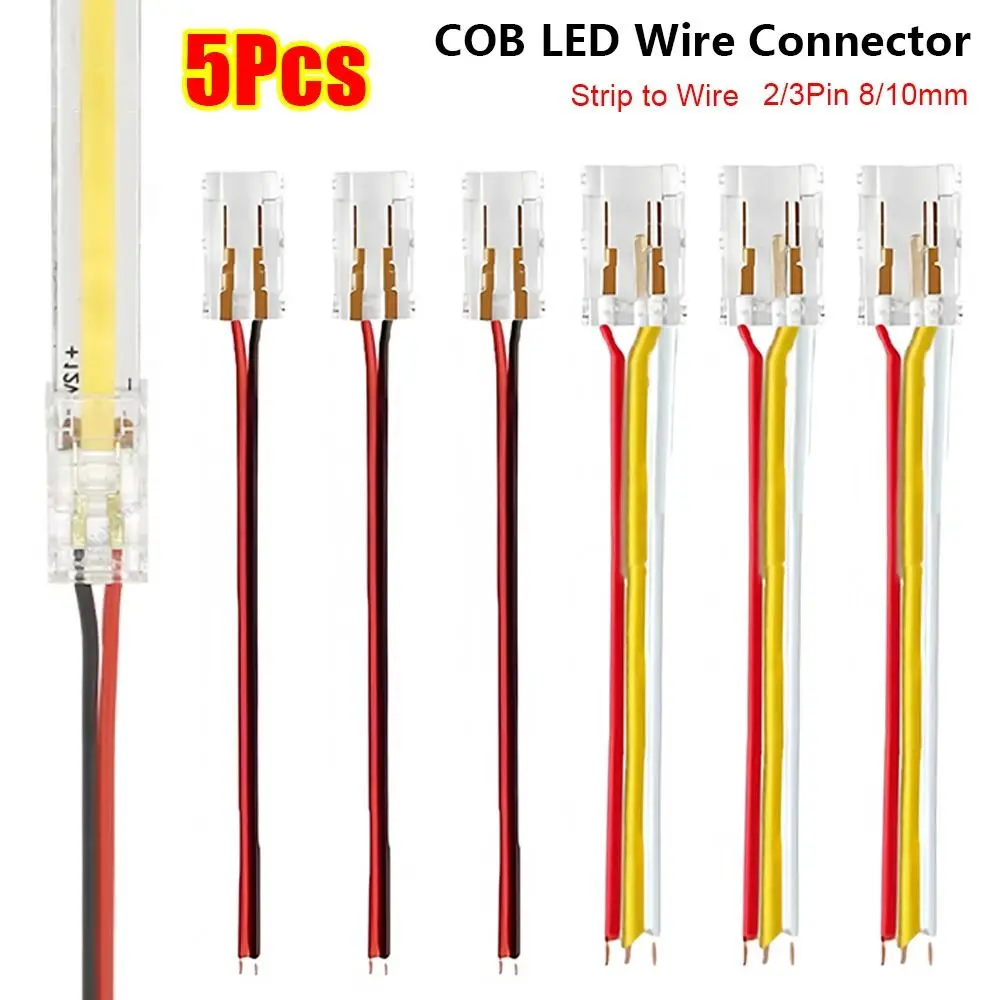 Фото Набор из 5 шт. 2/3-контактных COB LED-коннекторов для подключения ленты к проводу, 8/10 мм, мини-зажимы, беспаечные соединители для светодиодных лент №2
