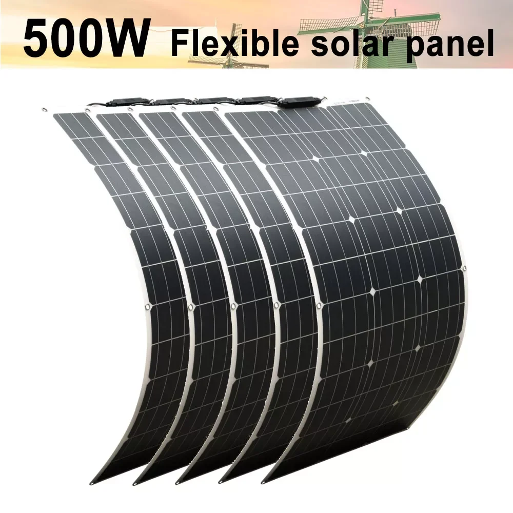 

NEW2023 solar panel 500w 12v Flexible Monocrystalline Cell 100w 200w 300w 400w Off Grid System RV Marine