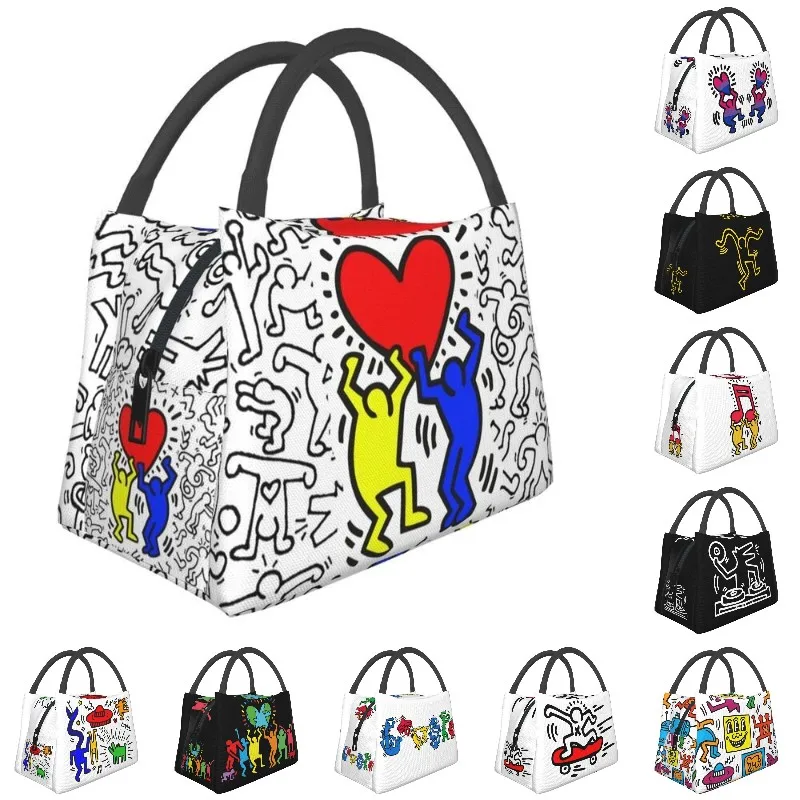 

Abstract Geometric Haring Keiths Resuable Lunch Box for Women Multifunction Pop Human Art Cooler Thermal Food Lunch Bag