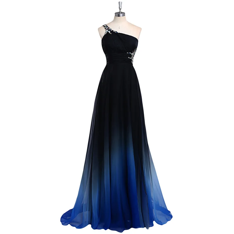 One Shoulder New Fashion Slim Dress for Women Color Gradient Long Banquet Evening Dress for Women