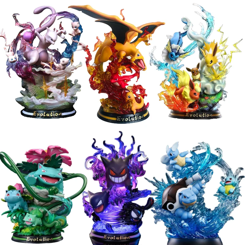 

Pokemon Gk Scene Fire-breathing Dragon Glowing Evolution Pikachu Jeni Turtle Evolution Car Ornaments Hand-made Model Doll