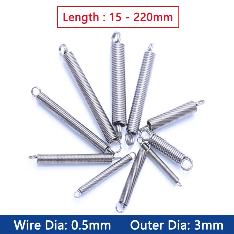 

Wire Dia 0.5mm 304 Stainless Steel Dual Hook Tension Spring Hardware Accessories Outer Dia 3mm Length 15-220mm Closed Loop