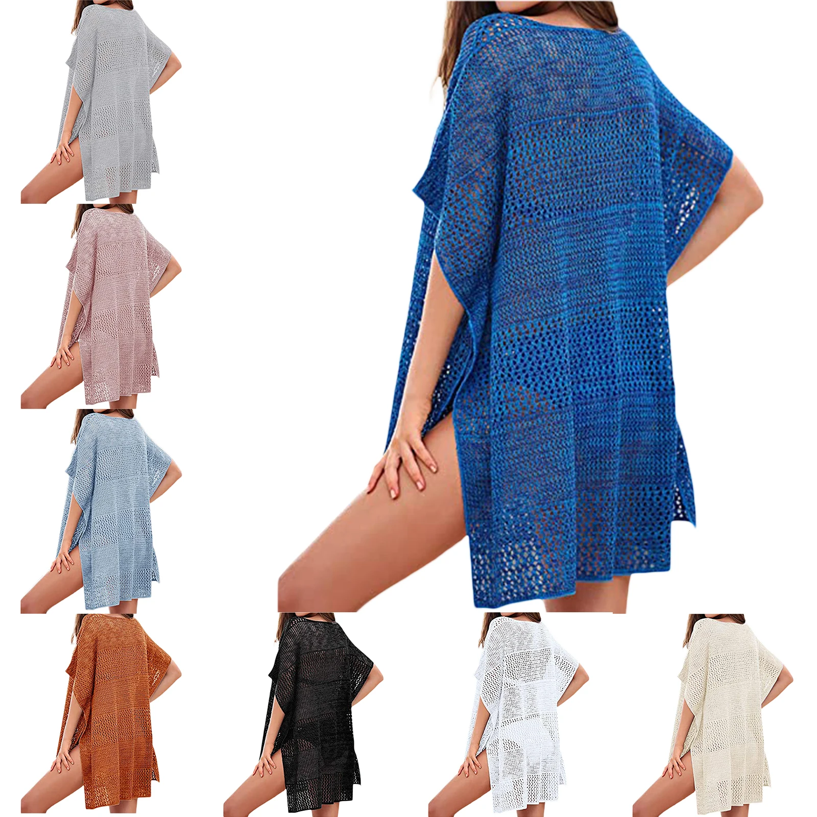 Женская летняя накидка на бикини однотонный купальник с коротким рукавом и