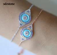 top quality gold color bright multi color girl summer jewelr evil eye cross chain sky blue bracelets