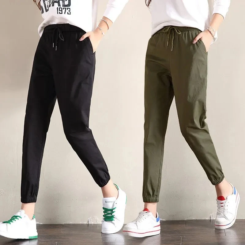 

Cotton Trousers Women Korean Casual Pants 2022 New All-match Loose High-waisted Trousers Skinny Beamed Women's Pants
