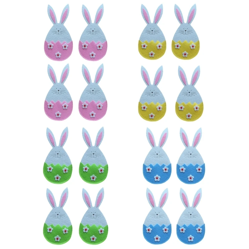 

4pcs Easter Knife and Fork Holder Cute Bunny Pocket Cutlery Bag Non-Woven Fabric Tableware Organizers Home Table Decor M6CE