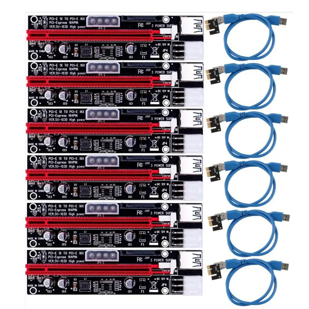 

Райзер-карта PCI-E VER103D 3 в 1 со светодиодной подсветкой, 4 контакта, 6 контактов, Sata, 15 контактов, 1X-16x60 см, кабель-удлинитель для майнинга биткоино...