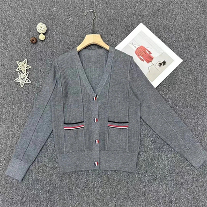 

High Quality Korean Fashion 2023 Autumn/Winter New TB Loose Versatile Knitted Cardigan Long Sleeve Sweater