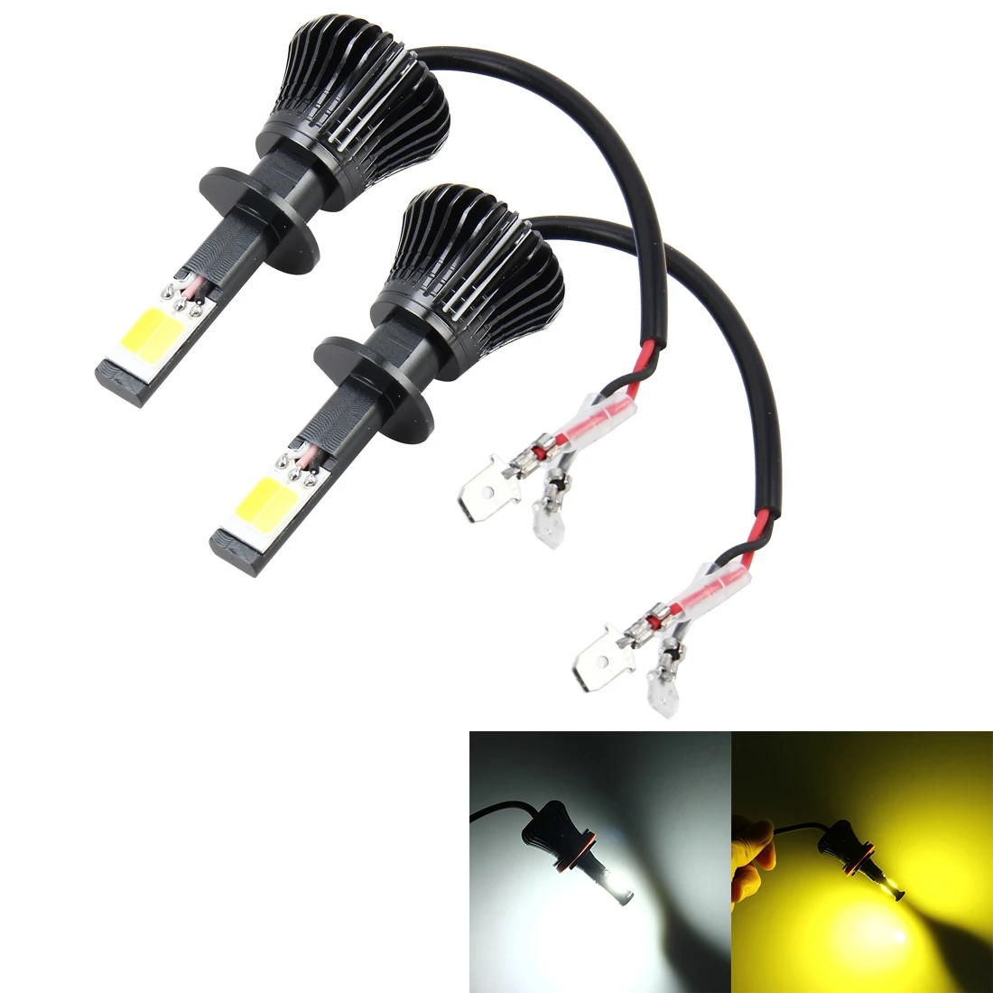 

2 PCS H1 DC 12V 6W 6000K+3500K Car LED Fog Lights with Double-sided COB Lamps (White Light+Yellow Light)