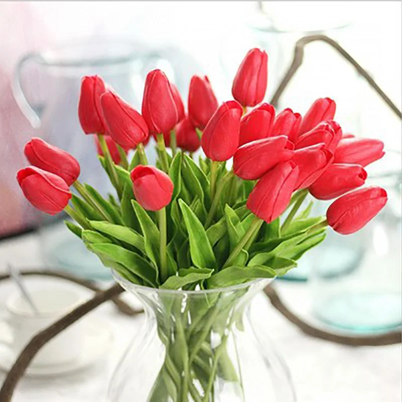 

5PCS Realistic Artificial Flowers Tulip Home Decor High-Quality Bright Bridal Bouquet Beauty And The Beast Wedding Decoration
